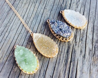 Long Necklace, Druzy Necklace, Long Necklace Pendant, Long Statement Necklace, Long Beaded Necklace