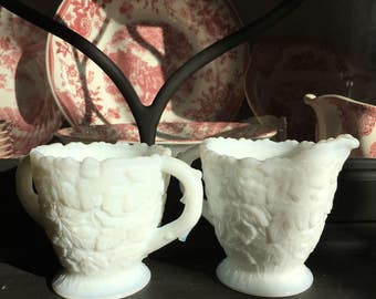 Westmoreland Milk Glass Bramble Cream and Sugar