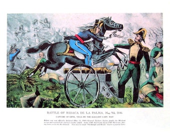 Currier and Ives Print - Battle of Resaca de la Palma May 1846 - 1968 Vintage Book Page - 12 x 9