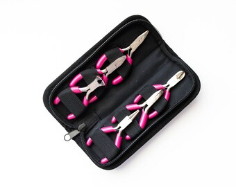 Steel Plier Set with Case - Pink With Black Carrying Case - 6 Pliers In Set - Ships IMMEDIATELY from California - T73