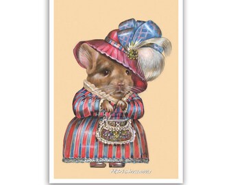 Lady Chinchilla Art Print - Cute Pet Wall Art, Baby Room Decor, Gifts - Pets in Pink - Whimsical Animal Portraits by Maria Pishvanova