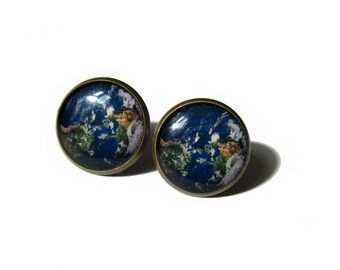 EARTH EARRINGS - earth stud earrings - earth jewelry - space jewelry - earth planet - earth posts - earth studs - planet jewelry