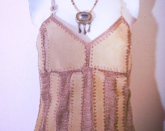 1970s Suede and crochet Tank