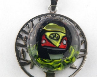 Bus Murrine Lampwork Glass Bead Pendant by Chase Designs
