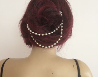 Wedding headpiece, Bridal hair accessory, Pearl headpiece, Wedding hair chain, Bridal hair chain