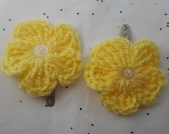 Hair Clips / Yellow Crachet Hair Clips / Flower Hair Clips
