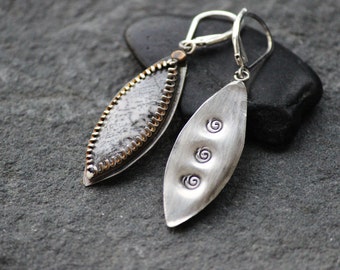 Dendrite Opal Earrings, Artisan sterling earrings, black and white earrings, Handcrafted one of a kind