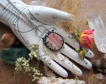 Necklace "Love Petal" with beautiful rhodochrosite. Custom length stainless steel chain.