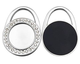 30mm round purse hook blank with crystal Silver bag hook blank Purse Hook Hangers with crystal Blank foldable purse hangers