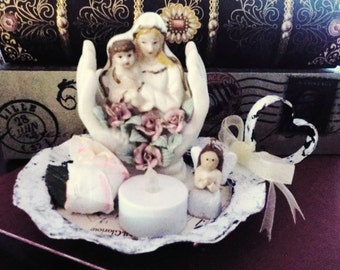 Meditation and Prayer Shrine....Ceramic Madonna and Child Candle Lit Altar