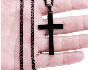 Black Titanium Christian Cross Necklace - Crucifix Pendant - Christian Jewelry