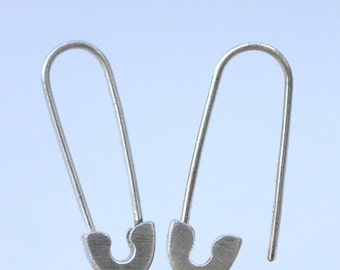 Safety Pin Drop Earrings in Sterling Silver #2
