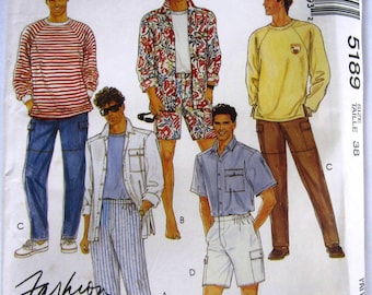 Mens Shirt, Top and Pants or Shorts Size 38 McCalls Pattern 5189 UNCUT