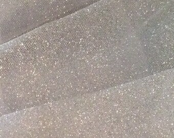 56" W * White Tulle w/Silver GLITTER Sparkle Stretch Tulle Fabric * Sold by the Yard * 56" Wide * 2-Way Stretch