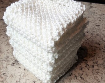 Knit Wash Cloth Set of 2, 3, or 4, White Knit Dish Cloth, White Knit Wash Cloth, Gift For Her