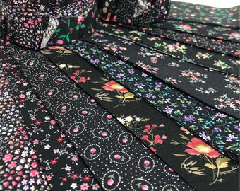 Jelly Roll Black Floral Quilt Strips, Floral Prints- 2.5 inch wide, 20 strips each roll - Supplied by ArtisticFun