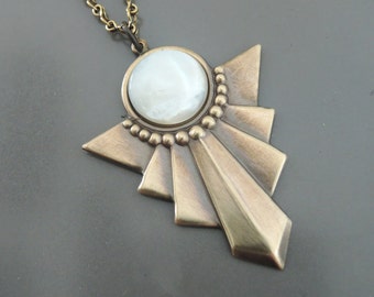 Art Deco Necklace - Mother of Pearl Necklace - Vintage Necklace - White Necklace - Geometric Necklace - Boho Necklace - handmade jewelry