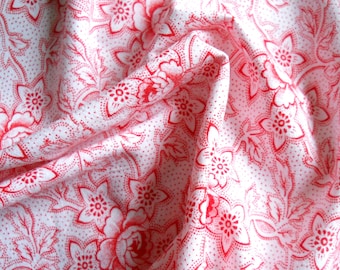red floral vintage fabric quilting fabric patchwork fabric antique french fabric red flowers red fabric 146