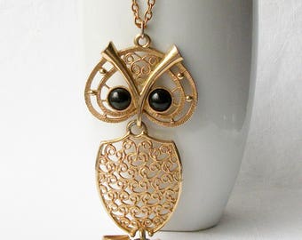 Vintage Owl Necklace, Vintage Owl Pendant Necklace by COVENTRY, Long Vintage 1970 Necklace, Large Owl Necklace