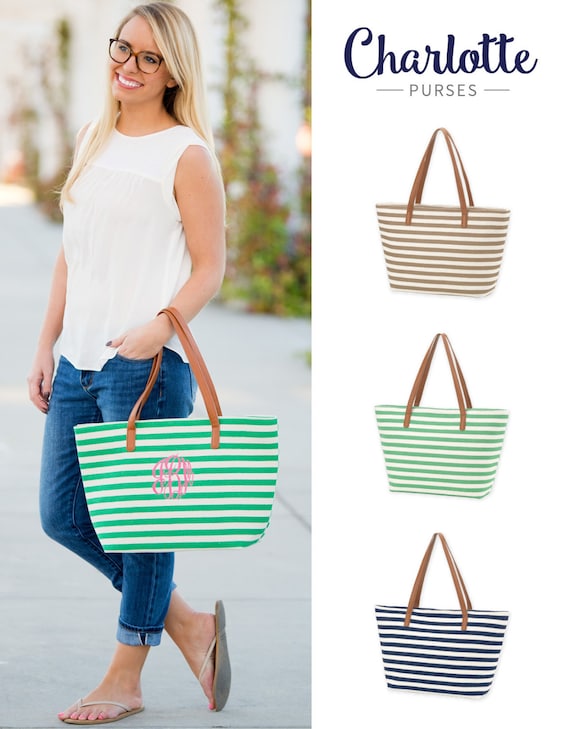 FREE PERSONALIZATION, Charlotte Purse, Khaki Strip, Navy Stripe, Green Stripe, Monogrammed Hand Bag, Monogram Tote, Shoulder Bag.