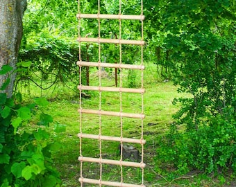 bulky rope ladder 2 feet (60 cm) wide 3-30 feet (1-10 m) long, handmade tree house ladder, touwladder, strickleiter, échelle de corde,