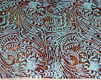 Leather 8"x10" Western Tool Floral and Leaf BROWN and TURQUOISE Embossed Cowhide 3 oz/ 1.2 mm PeggySueAlso™ E2838-02