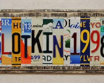 Last Name 7 Letters and Wedding Year Date Grad 10th 20th 30th 40th 50th Anniversary Gift Custom Made to Order License Plate Art Sign Plaque