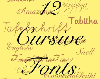 Cursive Font Pack - 12 Quality TrueType Fonts - For Personal or Commercial Use