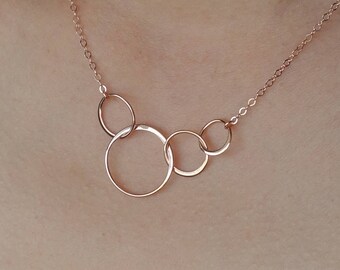 ROSE GOLD Necklace Four Circle Necklace Linked 40th Birthday Gifts for Women 4 Bridesmaid Gift 40th Anniversary 4 Sisters Gift 4 Best Friend