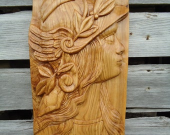 Carved Goddess Wood sculpture - Wood Carving wall art - Wood carving art - Goddess artwork - Female art - Wood carving - Fantasy art, Athena