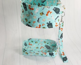 Smalll Clear Knitting Project Bag, Woodsy Animals Toss, Clear Vinyl Bag, Sock Knitting Bag, Clear window drawstring project bag CVS0054