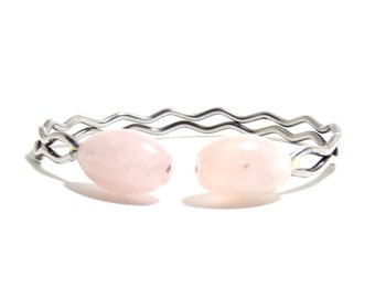Rose Quartz Bracelet, Stainless Steel BraceleT, Rose Quartz Cuff, Men, Women, BLB 33,