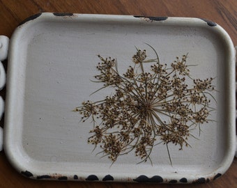 Pressed Flower Pewter Jewelry Tray, Jewelry Organizer, Pressed Flower, Queen Anne's Lace, Real Flower, Shabby Chic