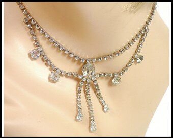 Art Deco Clear Rhinestone Choker, Long Ornate Drop, Bridal Necklace, Prom Choker, Pageant Necklace, Stage Performance, Gift for Her