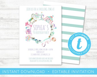 EDIT YOURSELF, Amusement Park Invitation, Amusement Park Party, Theme Park Invitation, Theme Park Party, Editable Invite Birthday Invitation