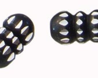 6pc - 15mm JET BLACK Diamond Cut Design Barrel Metal Spacer Beads