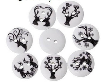 12 buttons 15 mm wooden deer
