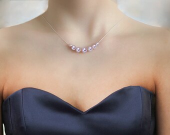 Pearl Necklace, AAA+ pearls, floating Pearl, Bridal necklace, Anniversary, Bridesmaid Gift, Christmas gift, wedding jewelry, Lavender Pearl