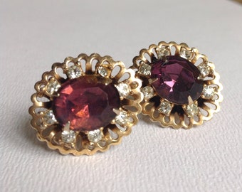 Vintage Faux Amethyst Flower Earrings - Screw on Fitting - Unpierced Ears - Gifts for Her