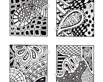 PDF Digital Collage Sheet, Black and White Images, Zentangle Inspired Art, PDF for Scrapbooking, Jewelry Making, Pendants, Sheet 5