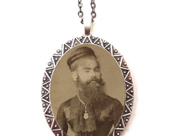 Bearded Lady Necklace Pendant Silver Tone - Sideshow Circus Freak Freaks Victorian