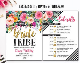 Bachelorette Party Invite and Itinerary, Bachelorette Party, Bride Tribe bachelorette party, Boho bachelorette party, Printable invitation