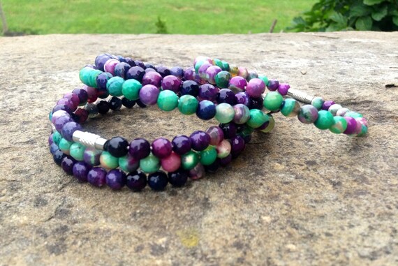 Purple & Green Faceted Agate Stack Bangles