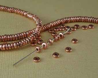 40 Copper Spacer Disk 4mm Heishi Disc Saucer Beads Copper Plated Flat Metal Beads Natural Heishe