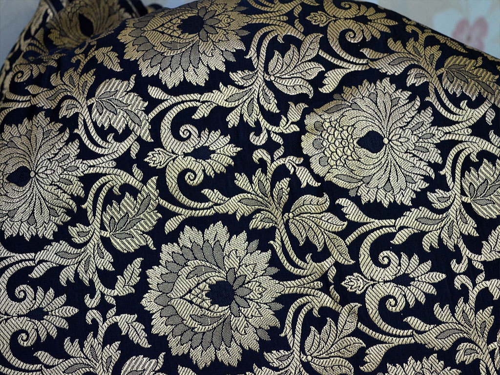 Black Gold Brocade Fabric Indian Brocade Fabric by the Yard