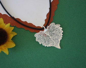SALE Leaf Necklace, Heart Shaped Leaf, Silver Cottonwood Leaf, Real Leaf Necklace,Silver Cottonwood Leaf Pendant, SALE84