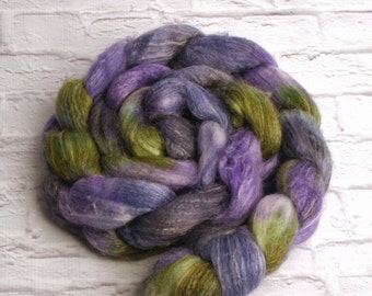 Hand-dyed Combed Top (Roving) Spinning Fiber, Panda (Superwash Merino, Bamboo and Nylon) - "Country Cabbage" 4 ounces