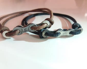 Bike chain bracelet, bike jewelry, bicycle jewelry, chain bracelet, leather bracelet, bike leather bracelet