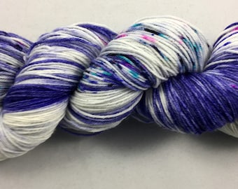 hand dyed sock yarn, speckle yarn, MARDI GRAS, superwash merino wool and nylon, 4 ply