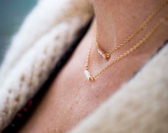 Bridesmaid Gift Pearl Necklaces - Dainty Pearl Choker Necklace - 18k Gold Filled Wedding Jewelry